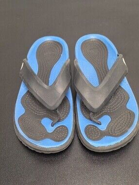 CROCS Adult Blue and Black Comfort Flip Sandals